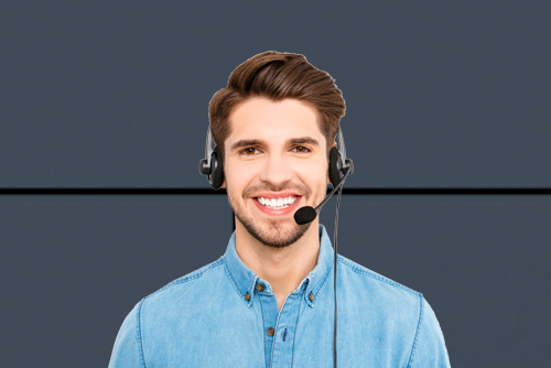 dark haired man with headset answering phone LSI, Logistical Support, Inc., Xerox, HP, Oregon, Copier, Printer, MFP, Sales, Service, Supplies contact us