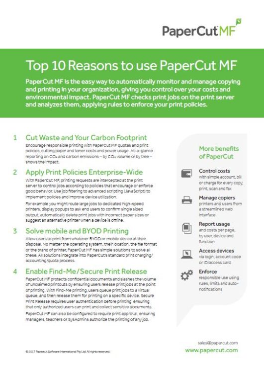 Top 10 Reasons, Papercut MF, LSI, Logistical Support, Inc., Xerox, HP, Oregon, Copier, Printer, MFP, Sales, Service, Supplies